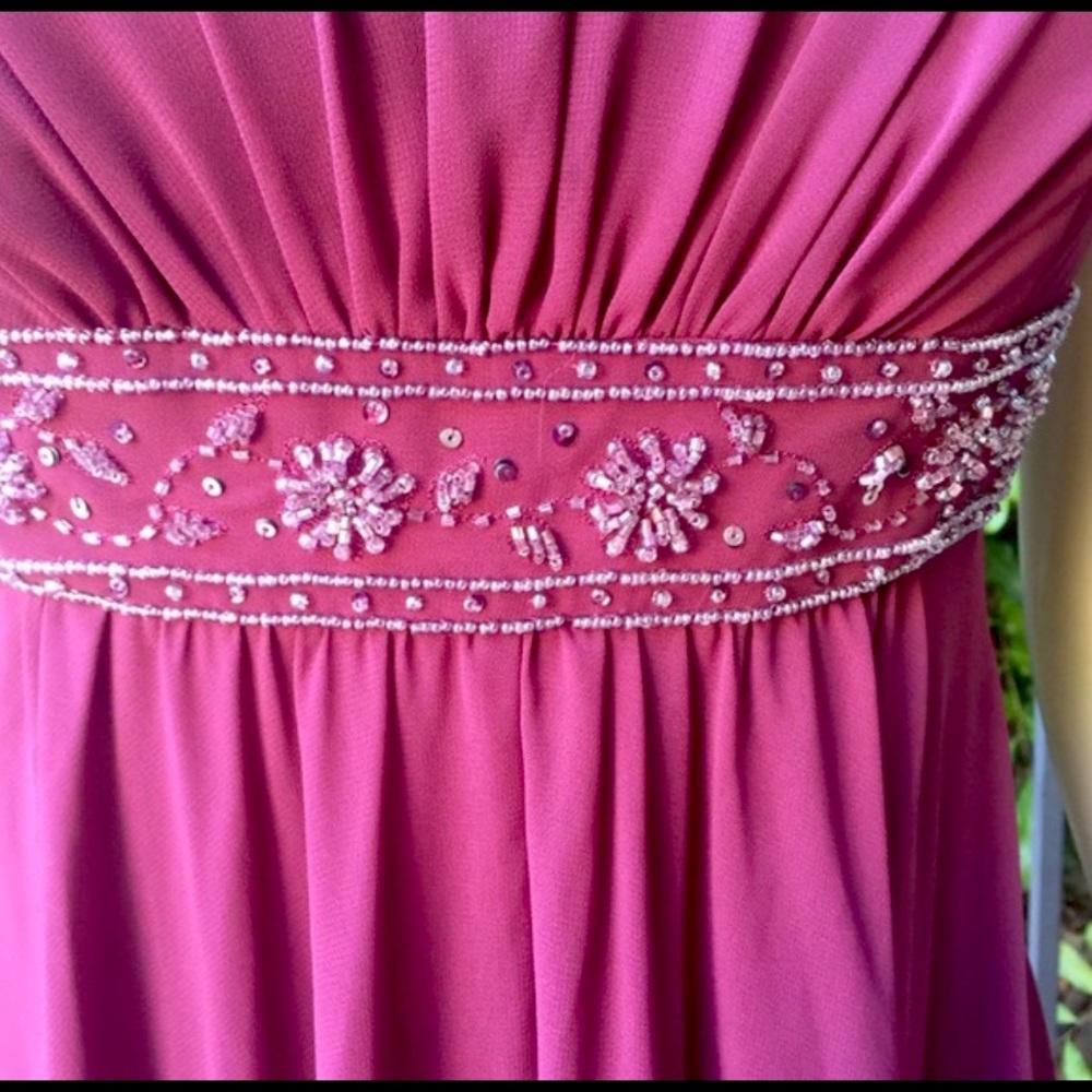 DAVIDS BRIDAL F12495 Spaghetti Strap Beaded Empire Dress Red Maroon